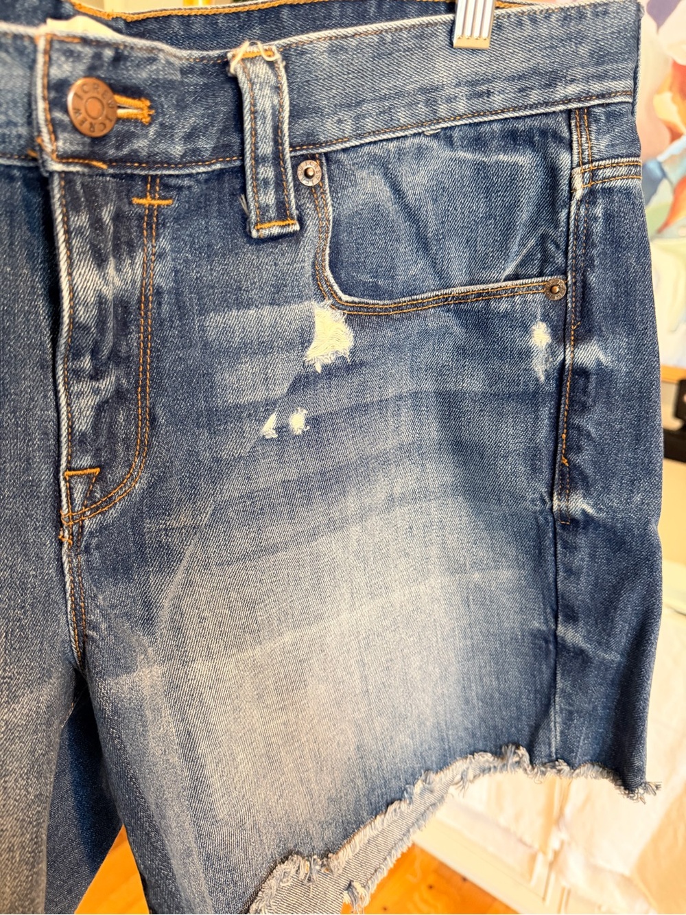 J. Crew Women's Medium Blue Distressed Denim Shorts - Picture 3 of 10